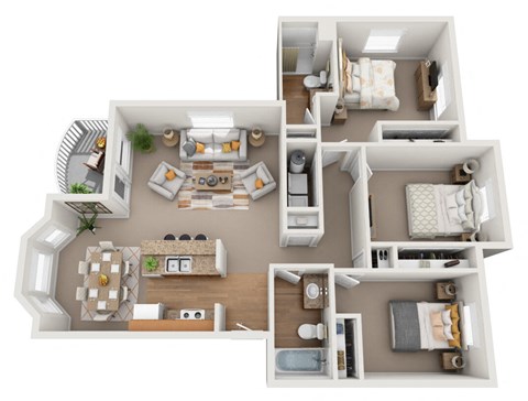 Floor plan for 3 beds, 2 baths, 1348 sqft